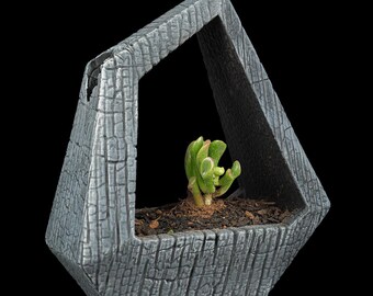 Obsidian Frame Self-Watering Planter – 3D printed & hand-painted | Geometric succulent planter with a stone look