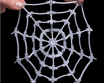 Movable spider web Halloween decoration – Flexi Fidget from a 3D printer, white, print-in-place hinged net