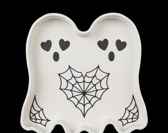 Halloween Candy Dish Ghost Duo | Ghost Trinket Dish | Spiderweb Heart Candy Dish | 3D Printed Jewelry Dish | Nozzleflow
