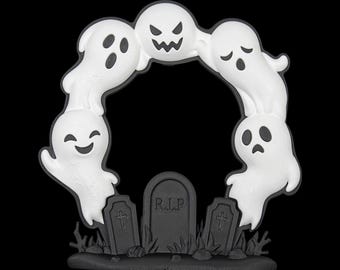 Halloween Ghost Wreath 3D Printed | Ghostly Archway with Gravestones R.I.P. | Spooky Halloween Wall Decor Door Decoration