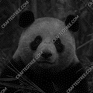 May include: A black and white stippled illustration of a panda face created with small dots. The image features the repeating text CRAFTEDTREE.COM overlaid across the design in a diagonal pattern against a dark background.