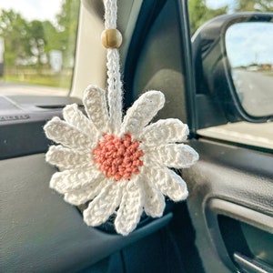 Crochet Daisy Charm | Car Accessories | Rearview Charm For Car | Crochet Plant | Boho Aesthetic | Ethereal | Cottagecore