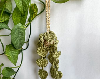 Crochet Hanging Plant Charm With Light Brown Pot | Car Accessory | String Of Hearts | Boho Aesthetic | Cottage Core | Ethereal Aesthetic