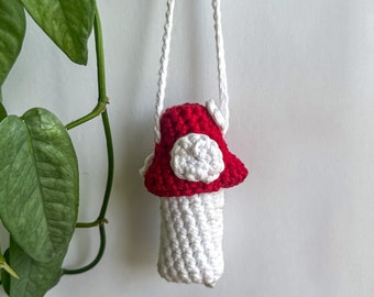 Mushroom Chapstick or Lighter Pouch | Crochet Mushroom | Cottagecore Aesthetic | Rearview Mirror Charm | Car Charm