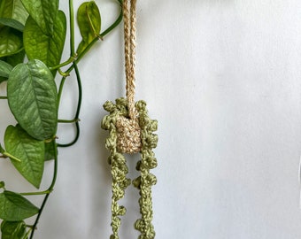 Crochet Hanging Plant Charm With Light Brown Pot | Car Accessory | String Of Pearls | Boho Aesthetic | Cottage Core | Ethereal Aesthetic
