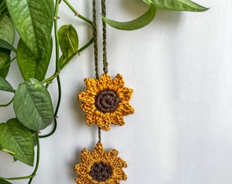 Crochet Sunflower Charm | Car Accessories | Rearview Charm For Car | Crochet Plant | Boho Aesthetic | Ethereal | Cottagecore