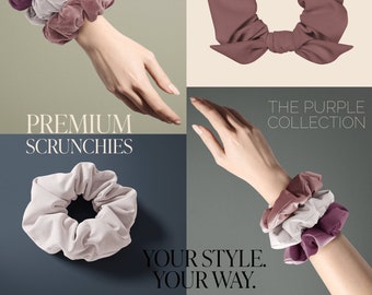 Conjunto de coleteros morados, accesorio de lujo para el cabello, regalo para el cabello, coleteros de satén de seda, elegantes coleteros, regalo de lujo para ella