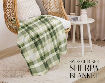 Manta Sherpa verde, manta de lana a cuadros verdes, regalo de vacaciones de tiro acogedor para regalo de novia para novio, manta cálida, manta de felpa suave