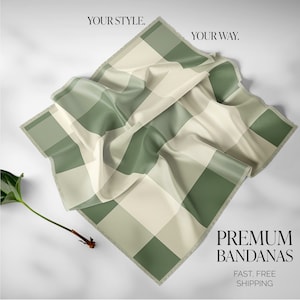 Green Plaid Bandana Scarf Green Head Scarf Womens Neckerchief Hair Scarf Elegant Hair Accessory Silk Bandana Hair Wrap Cotton Bandana