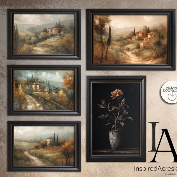 Rustic Italian Wall Art Gallery Tuscan Home Decor Vintage Oil Painting Style Landscape Wine Country Art Rustic Printable Gallery Wall Decor