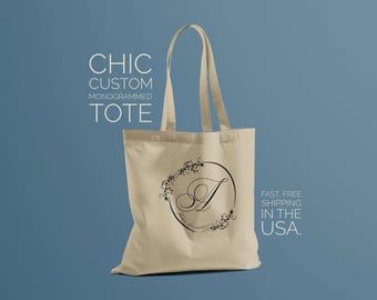 Custom Monogrammed Tote Bag Monogram Tote Gift For Shopper Gift Idea For Farmers Market Lover Custom Tote Personalized Canvas Shopping Bag