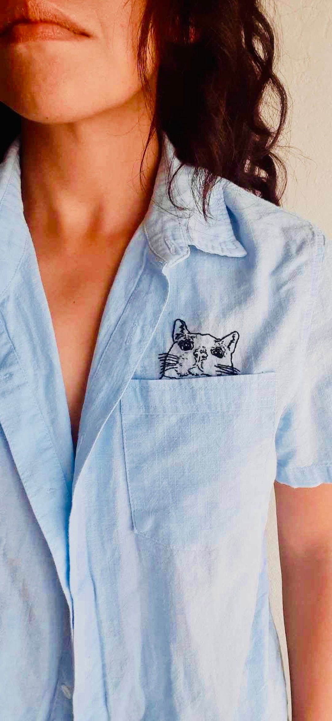 Hand Embroidered Shirt / Cat Embroidery / Christmas Gift / Birthday