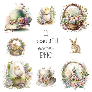Aquarell Ostern Clipart Bundle, Hase Lamm Küken PNG, Frühling Urlaub Grafiken, Ostern Einladung Scrapbook Digitaler Download Bild 3