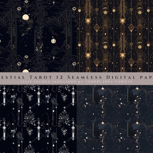 Celestial Tarot Seamless Digital Paper Bundle -Hochwertige Arkane Muster | Esoterische Symbole und Tarotkarten | Persönliche und kommerzielle Nutzung