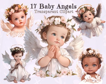 Baby Angel Clipart Bundle: 17 PNGs, Flower Crowns (Commercial Use)