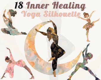 Watercolor Yoga Silhouette Clipart: Boho Floral PNG SVG (Digital Download)