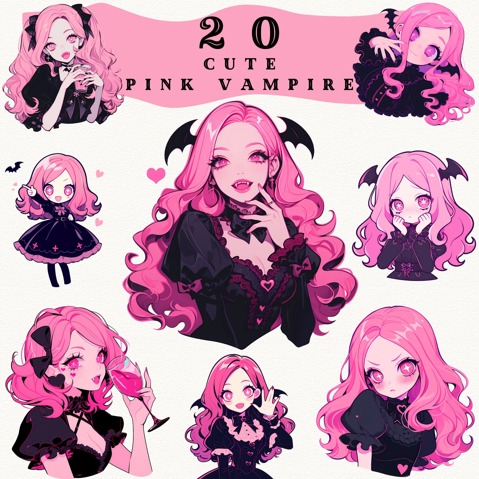 Cute Pink Vampire Girl Clipart & Stickers – Adorable Anime