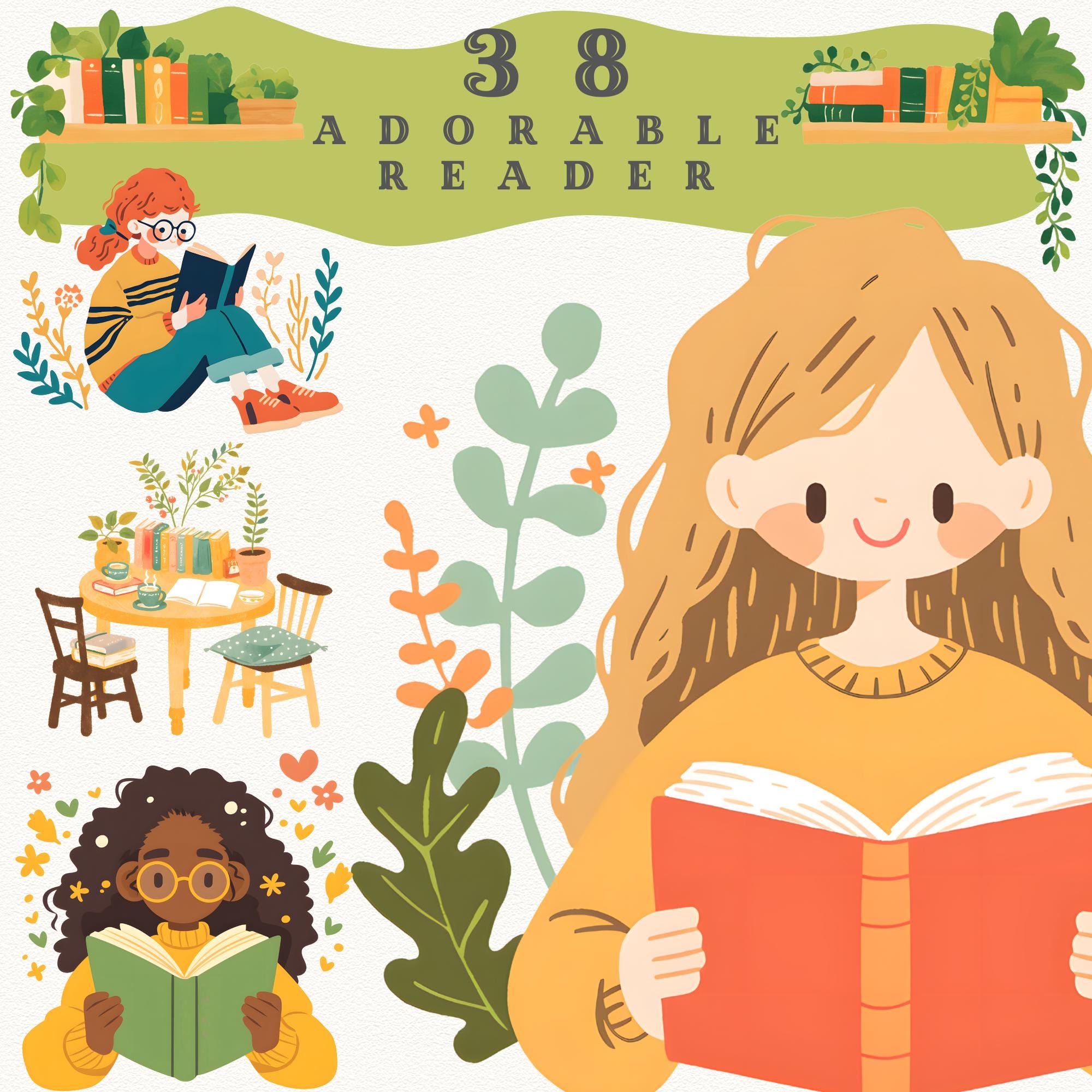 Cozy Book Lover Clipart Bundle: Reading Nook PNG Images (digital ...