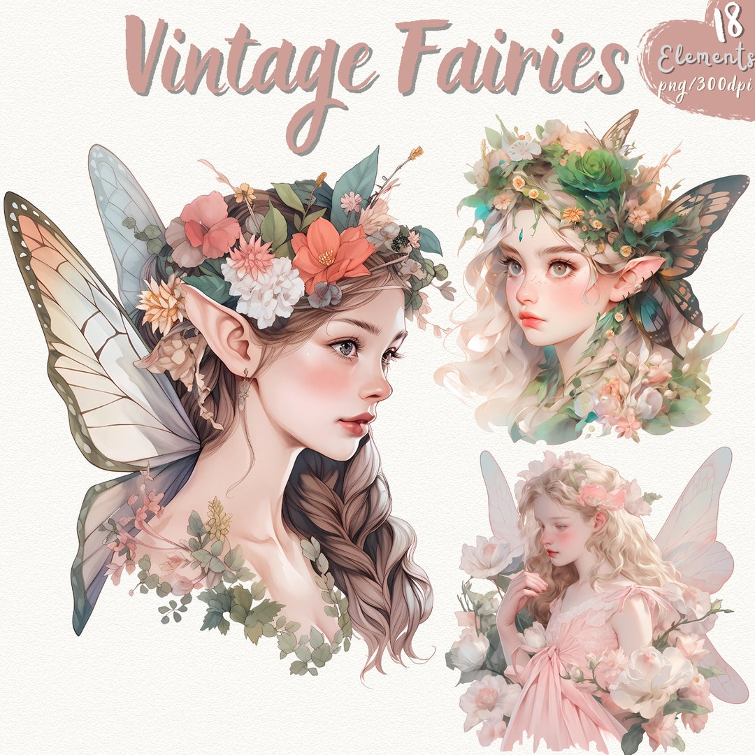 Vintage Fairy Clipart Bundle, Watercolor Fairy PNG, Mystical Junk ...