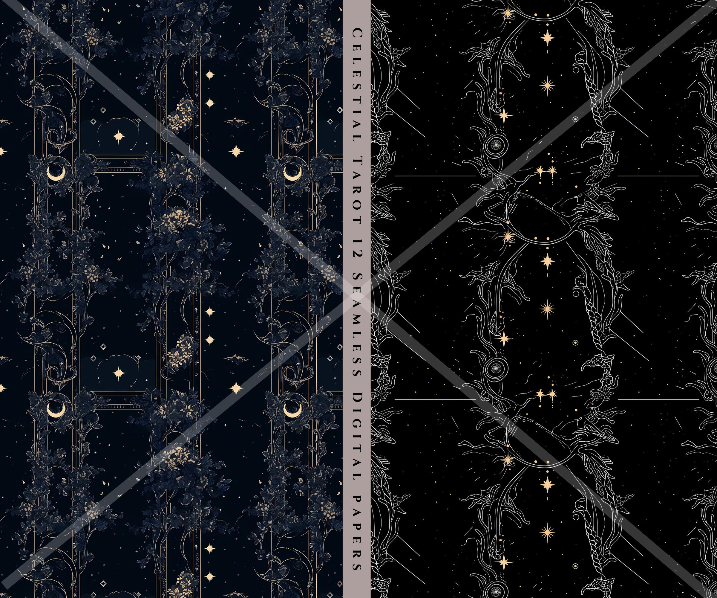 Celestial Tarot Digital Paper Pack, Arcane Seamless Patterns, Moon ...