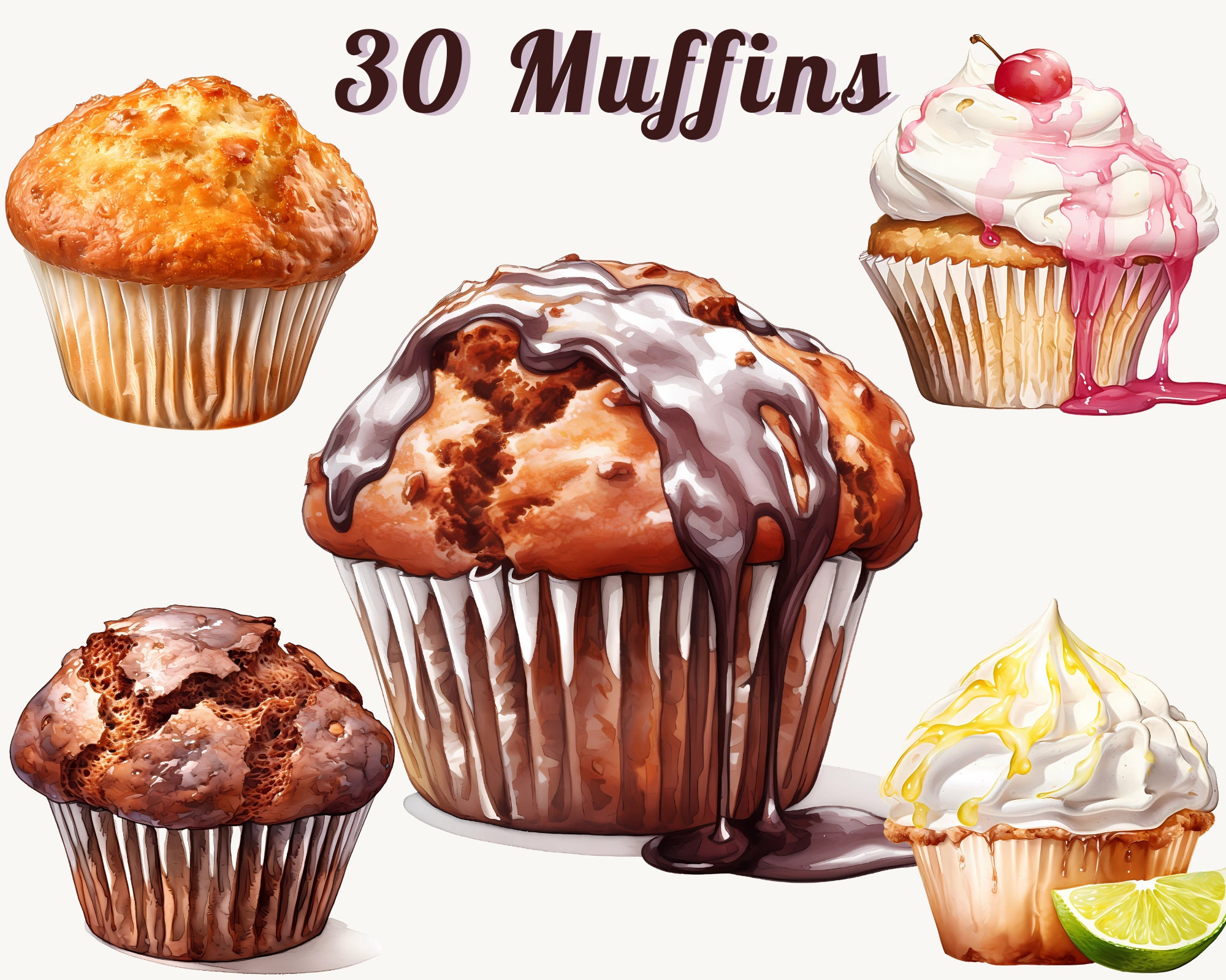 Muffin Clipart Bundle Simple and With Toppings, High-resolution PNG ...