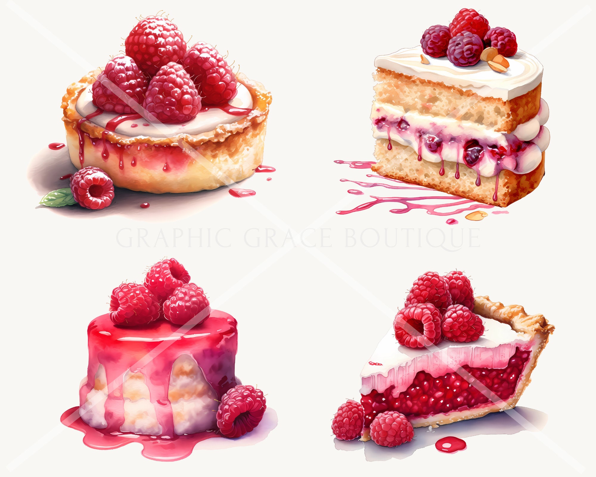 Premium Watercolor Raspberry Delights Clipart Digital PNG Raspberry ...