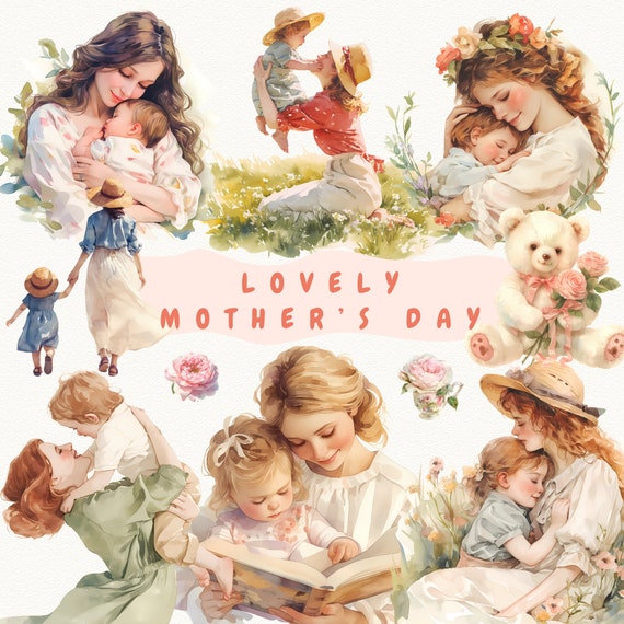 Geprägte Aquarell Mother's Day Karte – Mutter Und Kind Design Von Unabhängigen Künstlern
