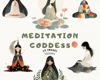 Meditation Goddess Clipart Bundle: Boho Floral PNG Images