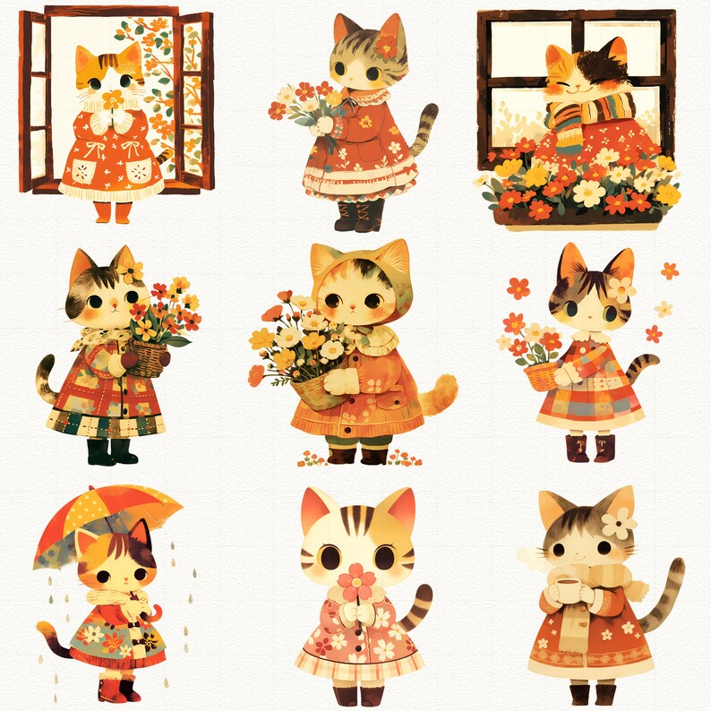 Spring Cats Clipart: Cozy Floral PNG Stickers (digital Download) - Etsy