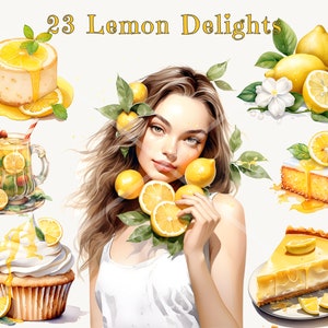 Pacote de clipart de sobremesa de limão aquarela - delícias de limão, cheesecake, cupcake, sorvete, limonada, torta - uso comercial, download instantâneo