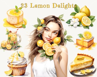 Watercolor Lemon Dessert Clipart Bundle: Commercial Use (Instant Download)