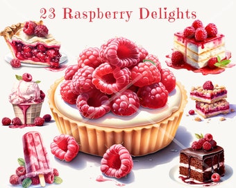 Watercolor Raspberry Clipart: Food Illustrations, Commercial Use (Digital PNG)