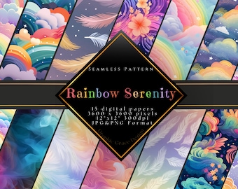Rainbow Watercolor Digital Paper: Seamless Textures (PNG, JPG) (Digital Download)