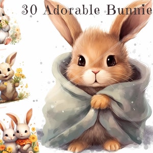 Adorable Bunny Watercolor Clipart Bundle – Digital PNG Images for Commercial Use – Perfect for Crafting, Scrapbooking & DIY Projects