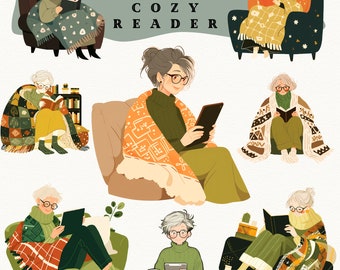 Cozy Reader Clipart: Book Lover PNG Stickers (Digital Download)