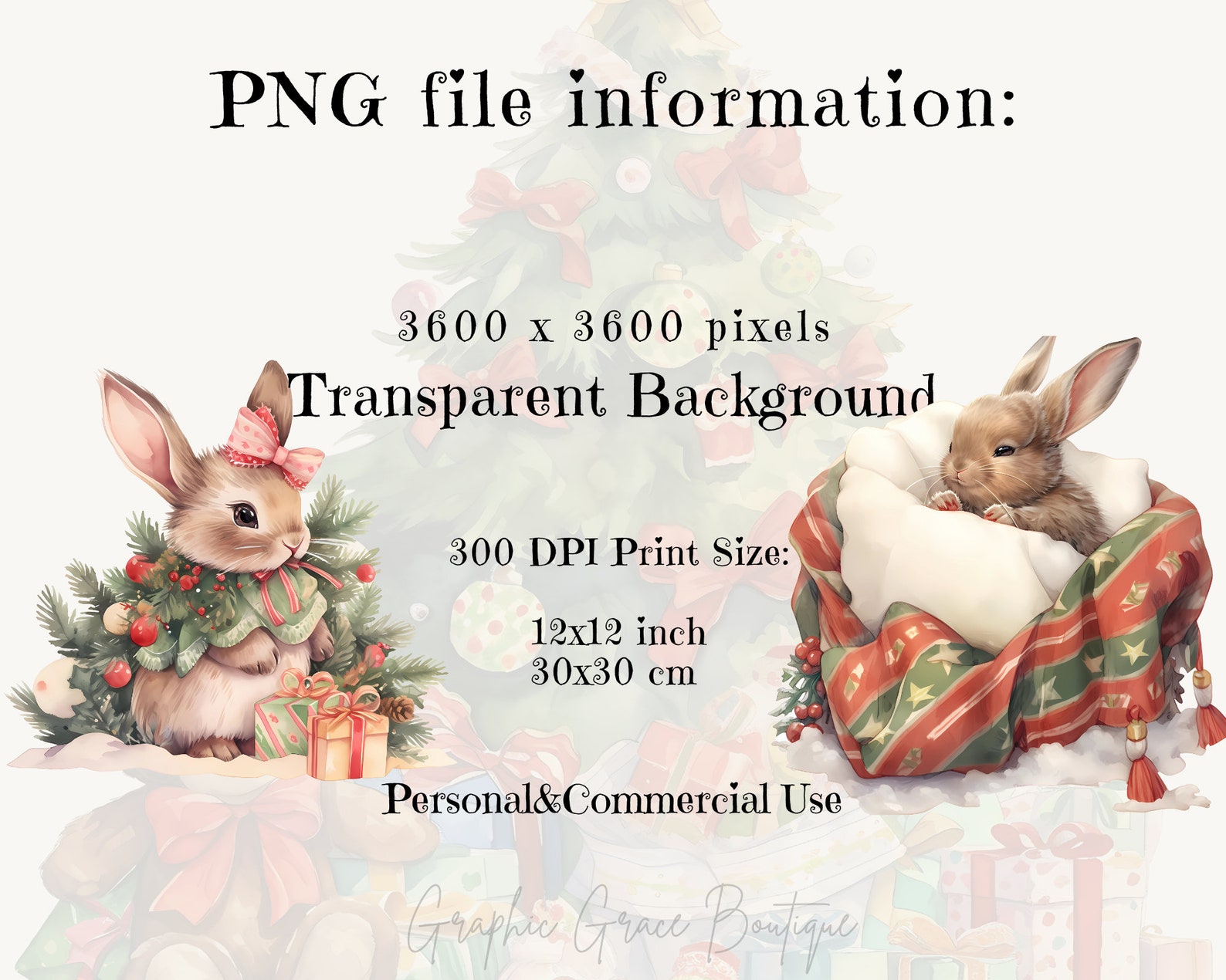 Watercolor Christmas Bunnies PNG Clipart Bundle Christmas Clipart ...