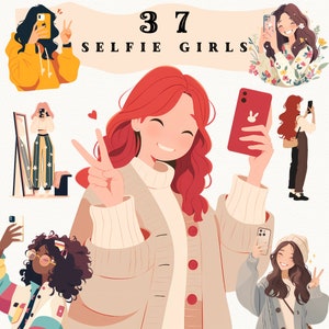 Selfie Girl Clipart, Girl PNG, Fashion Illustration, Fashion Clipart, Planner Cover, Girl Clipart, Girly Planner, Adorable Minimalistic png