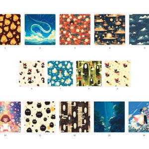 May include: A collection of 14 digital seamless patterns featuring characters and scenes from popular Studio Ghibli films, including Totoro, Spirited Away, Kiki's Delivery Service, and Howl's Moving Castle.