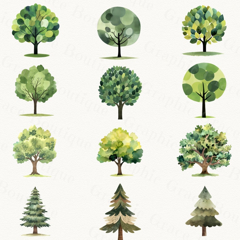 Watercolor Tree Clipart Bundle – 50+ Nature-inspired Illustrations ...