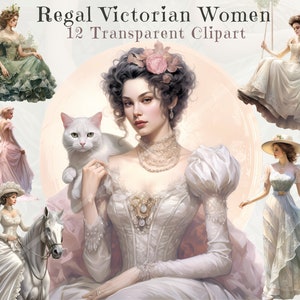 Regal Victoriaanse vrouwen clipart bundel-hoge kwaliteit transparante PNG-afbeeldingen, aquarel stijl, commercieel gebruik, digitale download