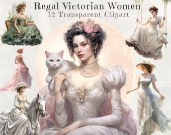 Regal Victorian Women Clipart Bundle - High Quality Transparent PNG Images, Watercolor Style, Commercial Use, Digital Download