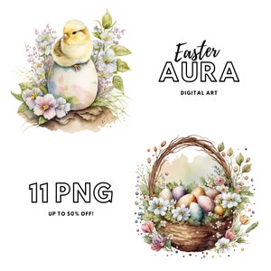 Aquarell Ostern Clipart Bundle, Hase Lamm Küken PNG, Frühling Urlaub Grafiken, Ostern Einladung Scrapbook Digitaler Download Bild 2
