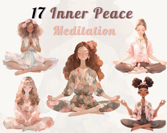Boho Watercolor Meditation Clipart PNG – Mindfulness & Yoga Art, Chakra Symbols, Spiritual Woman Graphics for Sublimation, Cricut Journals