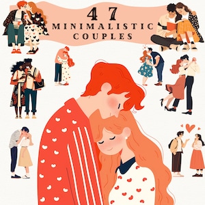 Minimalistic Couples Digital Sticker Clipart, Adorable Clipart, Cozy Couples png, Valentines Day clipart,  Cute Cartoon Romantic Download