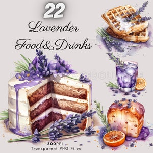 Aquarell Lavendel Köstlichkeiten Clipart - Cupcakes, Waffeln, Kuchen, Eis, Champagner, Getränke - Sofortiger digitaler Download, kommerzielle Nutzung