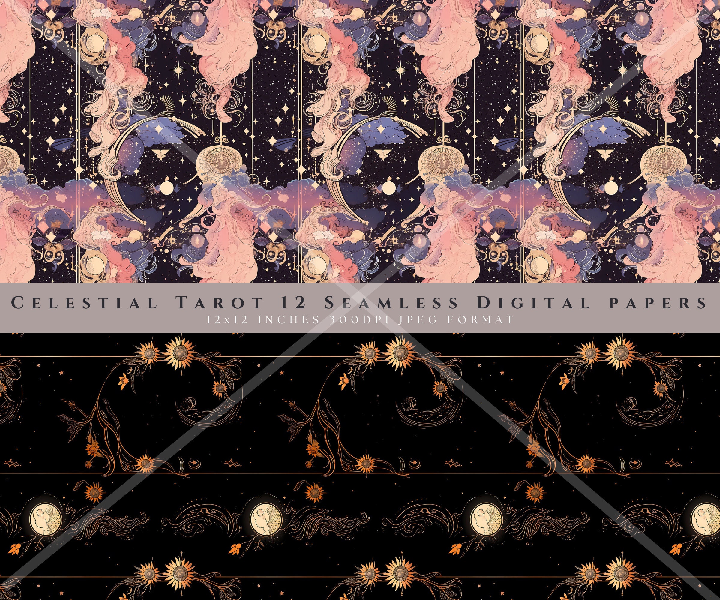Celestial Tarot Digital Paper Pack, Arcane Seamless Patterns, Moon ...
