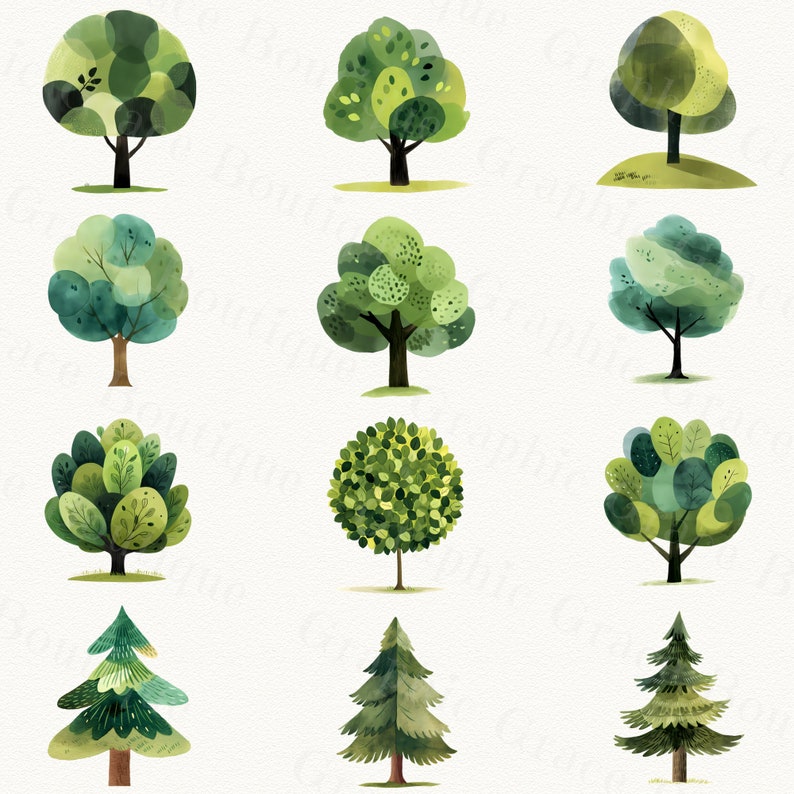 Watercolor Tree Clipart Bundle – 50+ Nature-inspired Illustrations ...