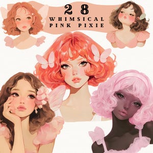 Wunderliche rosa Pixie Aufkleber, feminine Fee, Scrapbooking, magisch, Elfenhaft, Scrapbooking, transparent, Aquarell