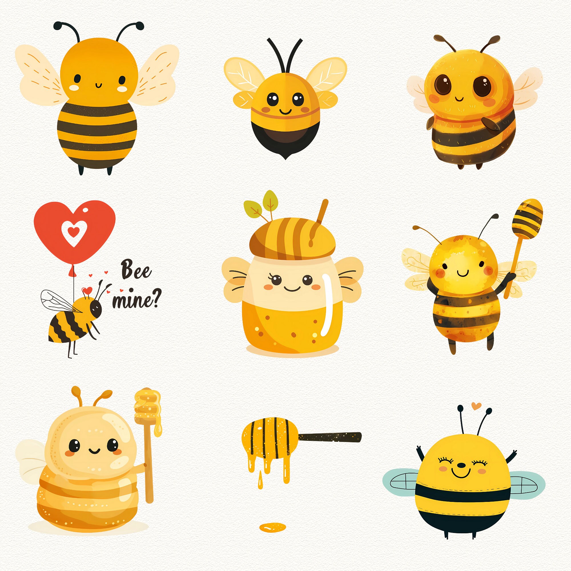 Cute Bee Clipart Bundle, Whimsical Honey Bee PNG SVG, Spring Nursery ...