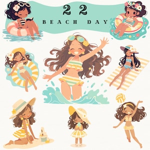 Beach Day Girls Clipart: Summer Fun PNG Stickers (Digital Download)